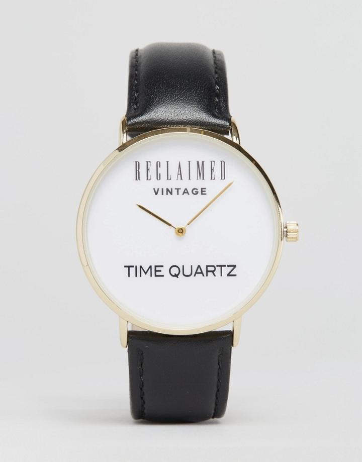 Reclaimed Vintage Logo Leather Watch In Black - Black