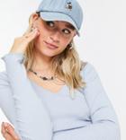 Asos Design Tall V-neck Top With Lettuce Edges In Ice Blue-blues