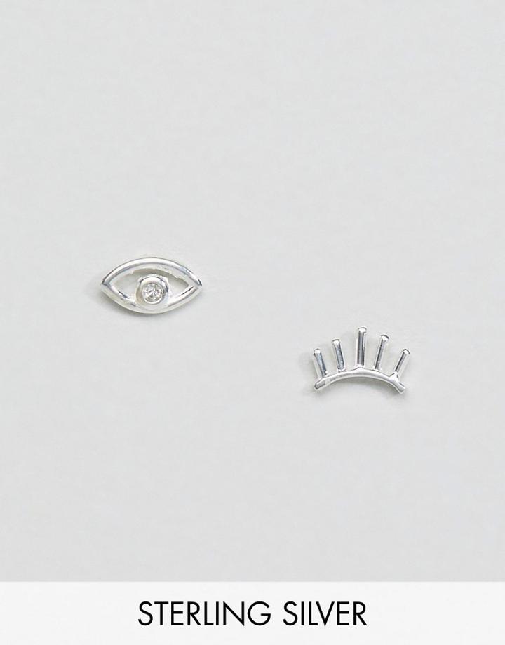 Asos Sterling Silver Mismatch Eye Lashes Earrings - Silver