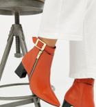 Depp Wide Fit Leather Side Zip Heeled Boots - Orange