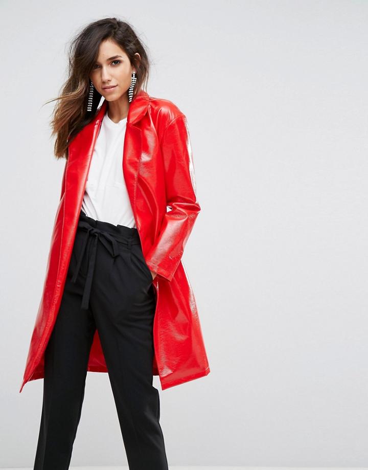 Miss Selfridge Vinyl Trench Coat - Pink