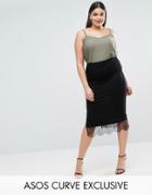 Asos Curve Midi Pencil Skirt With Lace Hem - Black