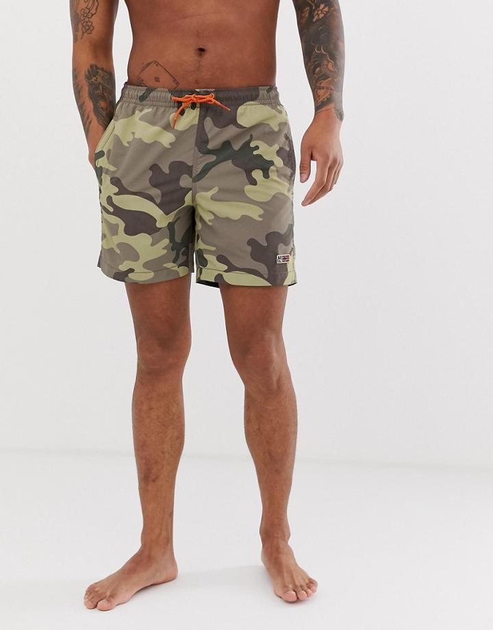Napapijri Vail Camo Print Swim Short In Khaki-green