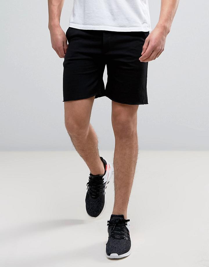 Bershka Jersey Shorts In Black With Raw Hem - Black