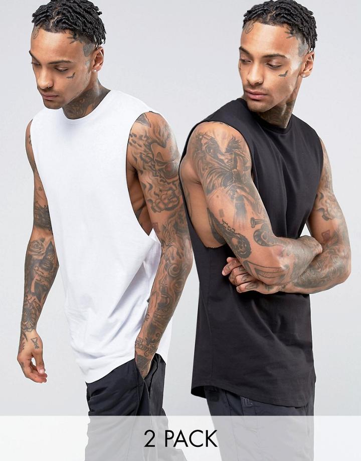 Asos 2 Pack Super Longline Sleeveless T-shirt With Dropped Armhole And