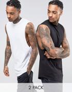 Asos 2 Pack Super Longline Sleeveless T-shirt With Dropped Armhole And