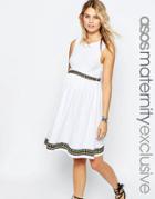 Asos Maternity Skater Dress With Embroidered Tape Detail - White