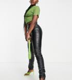 Collusion Slim Fit Ruched Detail Faux Leather Pants In Black