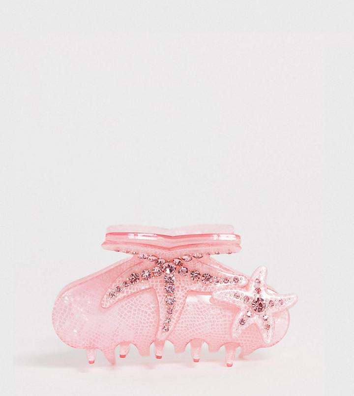 Glamorous Exclusive Starfish Encrusted Pink Hair Claw