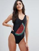 Rare Watermelon Embellished Swimsuit - Black