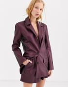 Asos Design Leather Look Suit Blazer In Purple
