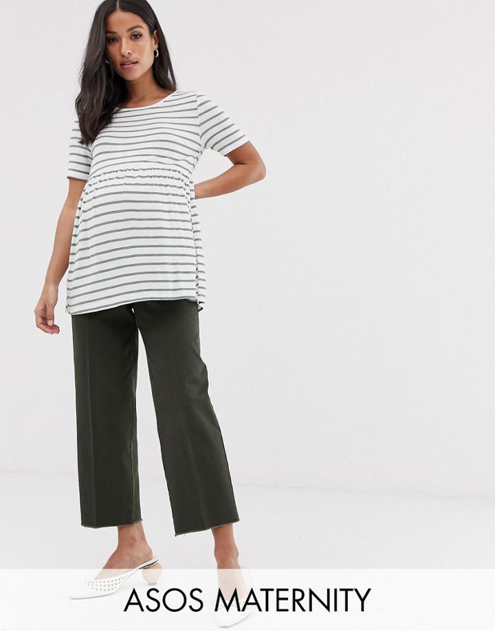 Asos Design Maternity Casual Pants With Straight Leg And Raw Hem - Green