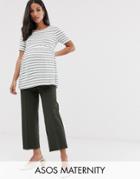 Asos Design Maternity Casual Pants With Straight Leg And Raw Hem - Green