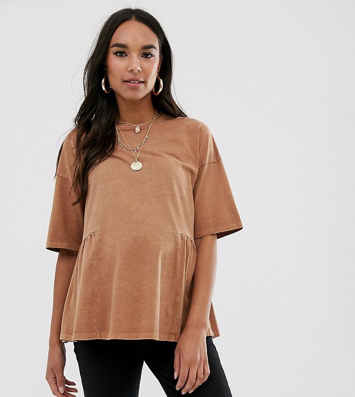 Asos Design Maternity Smock Top With Hem Detail In Wash