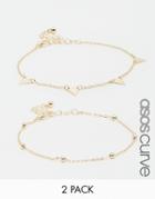 Asos Curve Pack Of 2 Dash Chain Bracelets - Gold