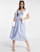 Influence Cami Strap Button Front Midi Dress In Blue Stripe-blues