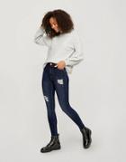 Miss Selfridge Lizzie High Waist Skinny Jeans With Rips In Dark Wash-blues