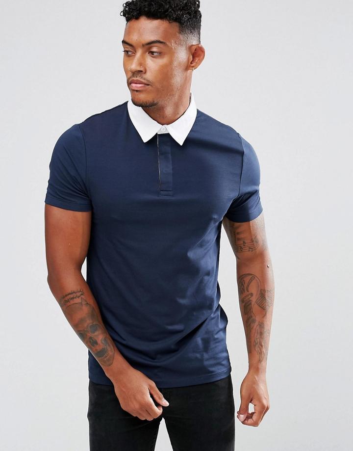 Asos Muscle Rugby Polo Shirt In Navy - Navy