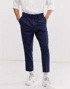 Asos Design Tapered Crop Smart Pants In Navy Wool Mix Windowpane Check