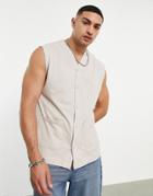 Asos Design Relaxed Button Up Tank Top With Pocket Detail In Light Gray