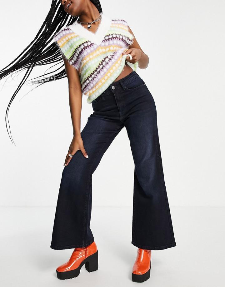 Noisy May Flared Jeans In Blue Black-blues