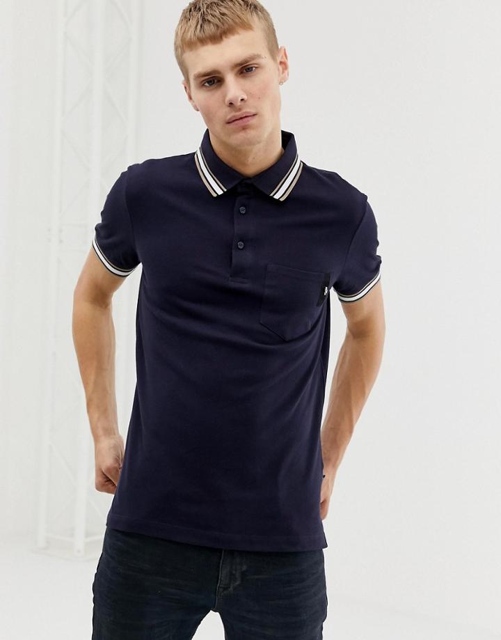 Cavalli Class Polo Shirt In Navy With Striped Collar - Navy
