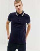 Cavalli Class Polo Shirt In Navy With Striped Collar - Navy