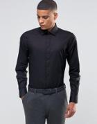 Number Eight Savile Row Skinny Smart Shirt With Bib Front - Black