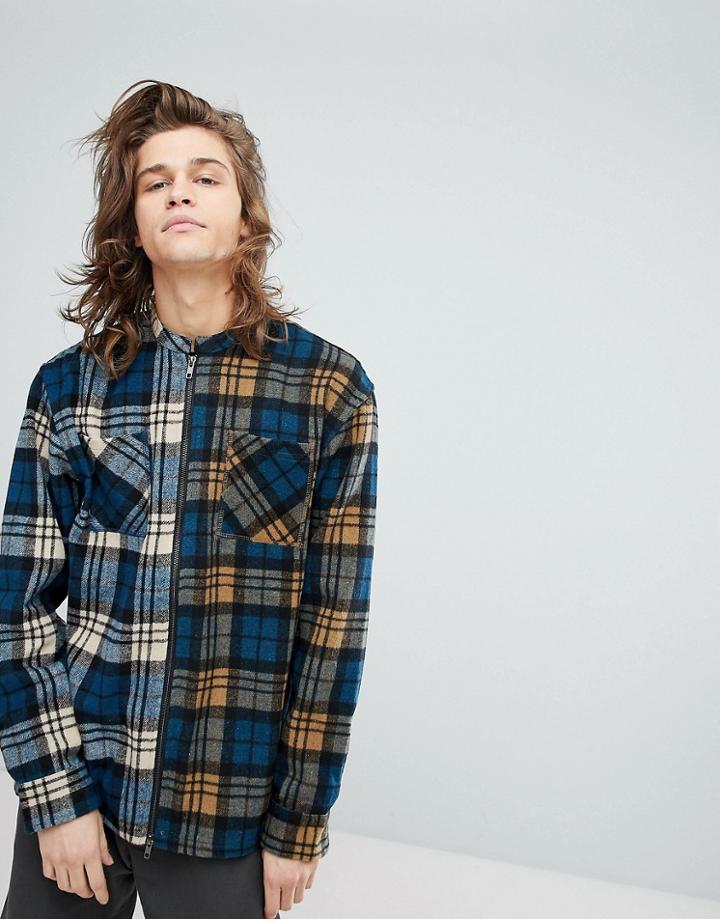 Fairplay Zip Through Shirt With Contrast Check - Blue