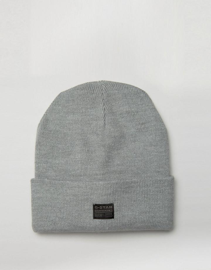 G-star Logo Turn Up Beanie - Gray