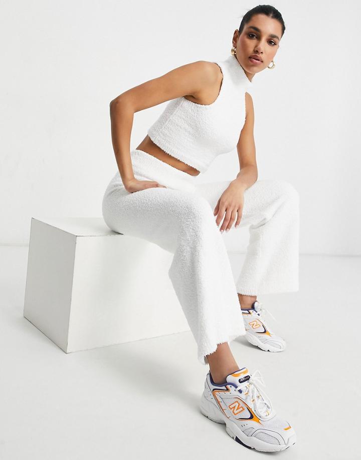Asos Design Set Knit Pants In Soft Boucle Yarn In Cream-white