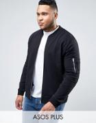 Asos Plus Muscle Fit Jersey Ma1 Bomber Jacket In Black - Black