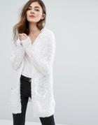 Only Soft Pop Feather Open Cardigan - White