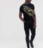 Asos Design Tall Skinny Cargo Sweatpants With Camo Side Stripe - Black