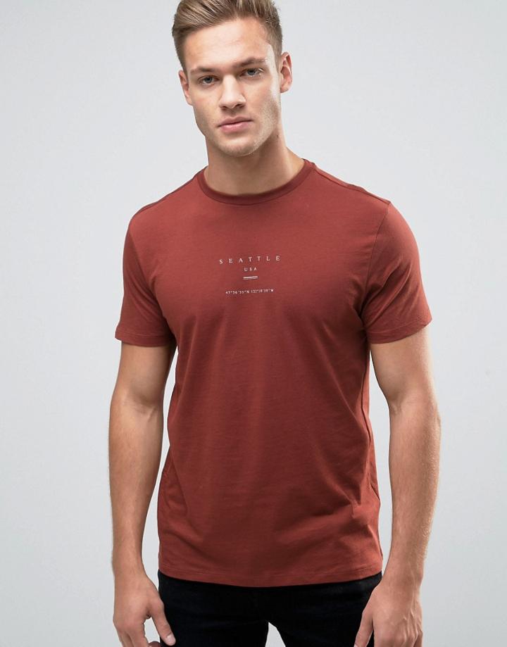 New Look T-shirt With Seattle Chest Print In Rust - Brown