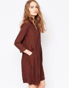 Just Female Lola Smock Dress In Chocolate - Chocolate