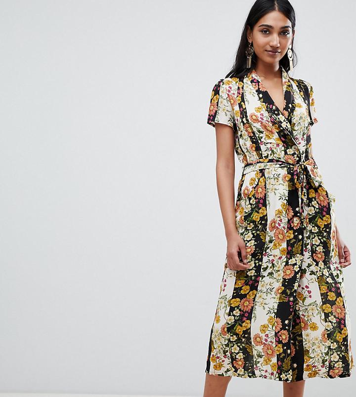 Mango Button Down Midi Dress In Dark Florals