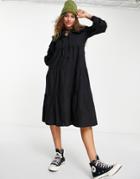 Violet Romance Tiered Cotton Midi Dress With Frill Collars In Black