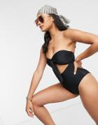 South Beach Tie Front Cut Out Swimsuit In Black