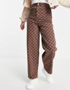 Topshop Baggy Organic Cotton Jean In Brown Checkerboard