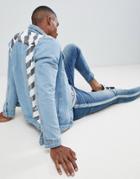 Liquor N Poker Denim Jacket With Monochrome Stripe - Blue