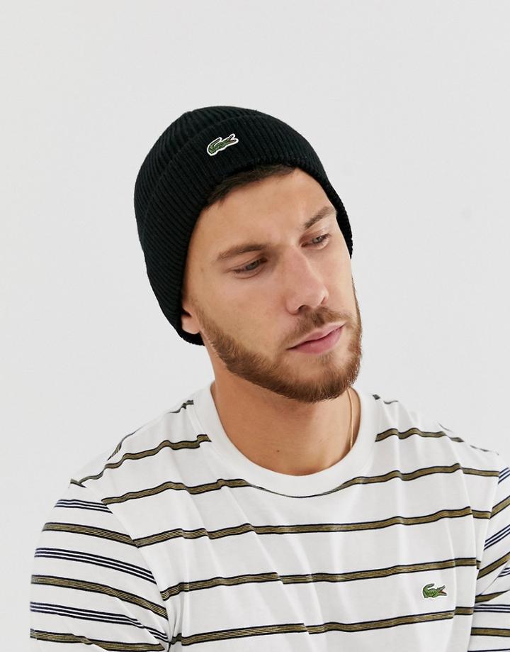 Lacoste Logo Beanie In Black