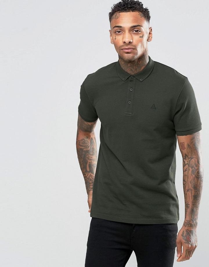 Asos Polo Shirt In Khaki Pique With Button Down Collar With Logo - Comrade Khaki