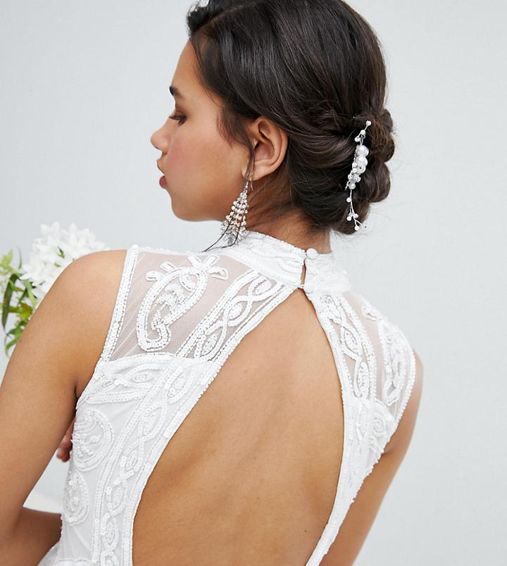 Asos Design Bridal Pack Of 2 Pearl And Crystal Bead Side Hair Combs - Silver