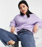 Asos Design Petite Oversized Crew Neck Sweater In Lilac-purple