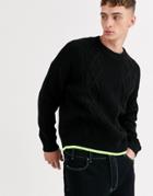 Mennace Sweater In Black With Neon Detail