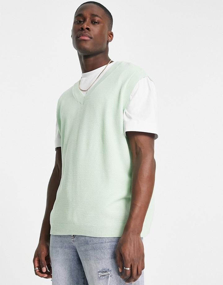 Asos Design Lightweight Knitted Tank In Sage Green
