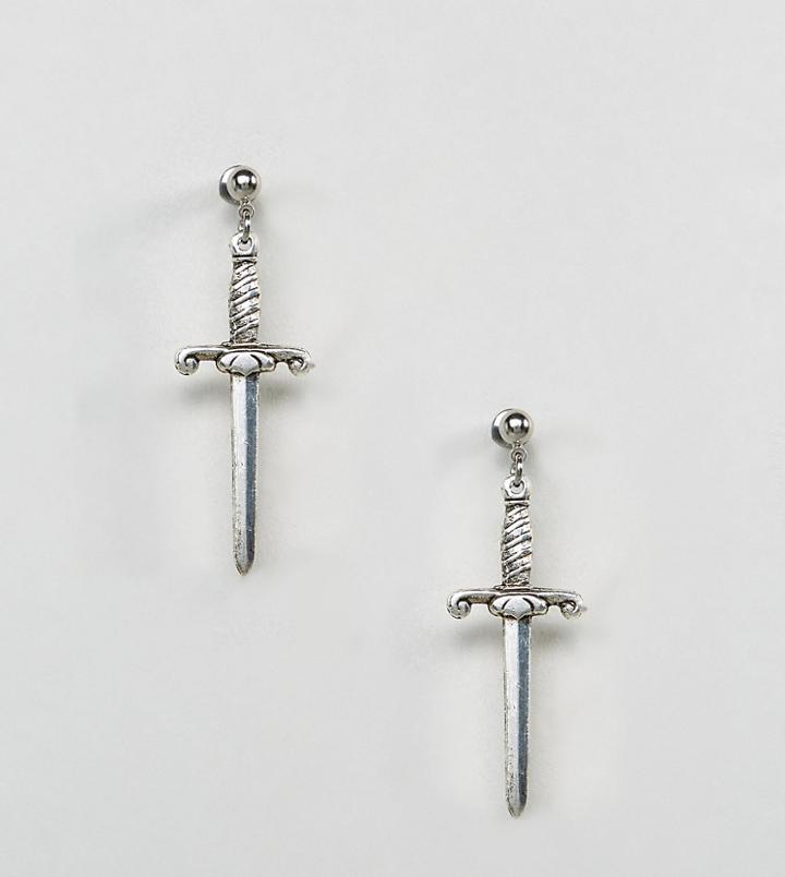 Regal Rose Halloween Trust Dagger Drop Earrings - Silver