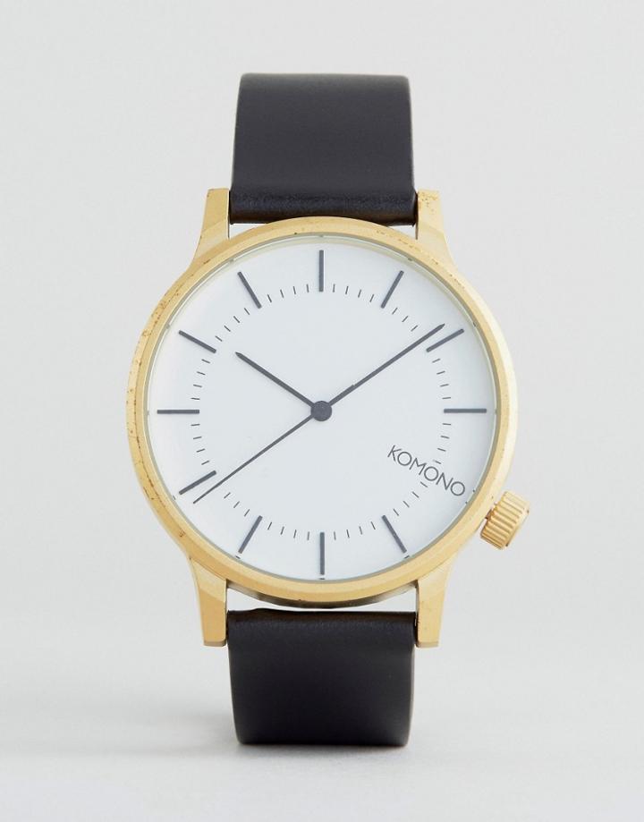 Komono Winston Regal Leather Watch In Black/gold - Black