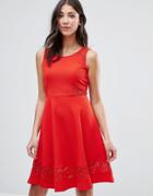 Traffic People Skater Dress With Lace Insert - Red